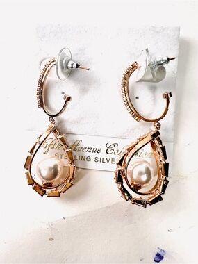 Fifth Avenue Collection Rose Gold Pearl Teardrop Hoop Earrings